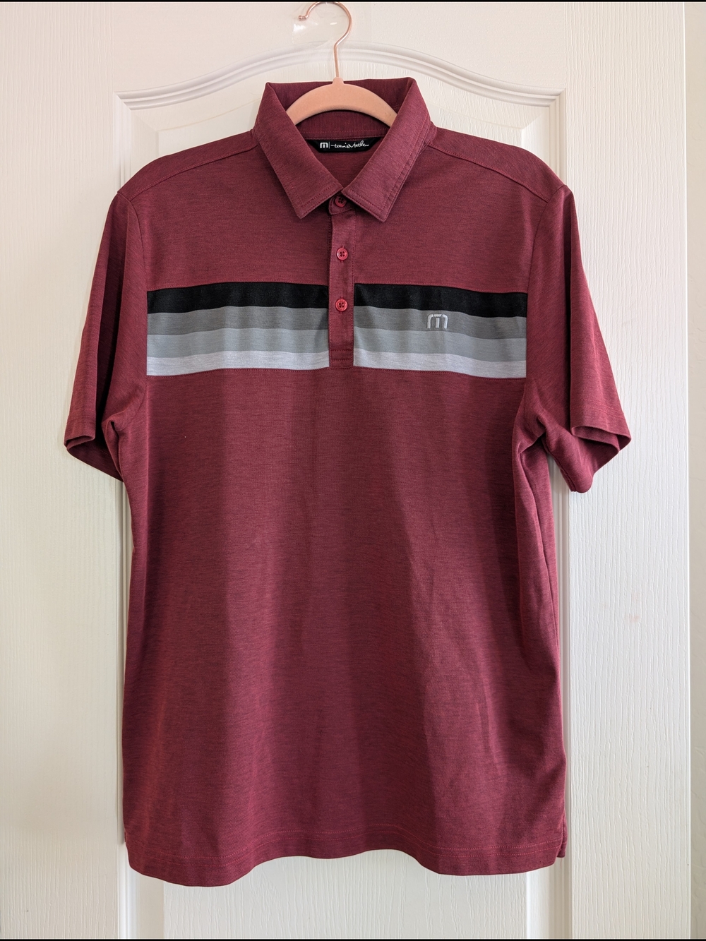 Travis Mathew Men's Maroon Stripe Polo